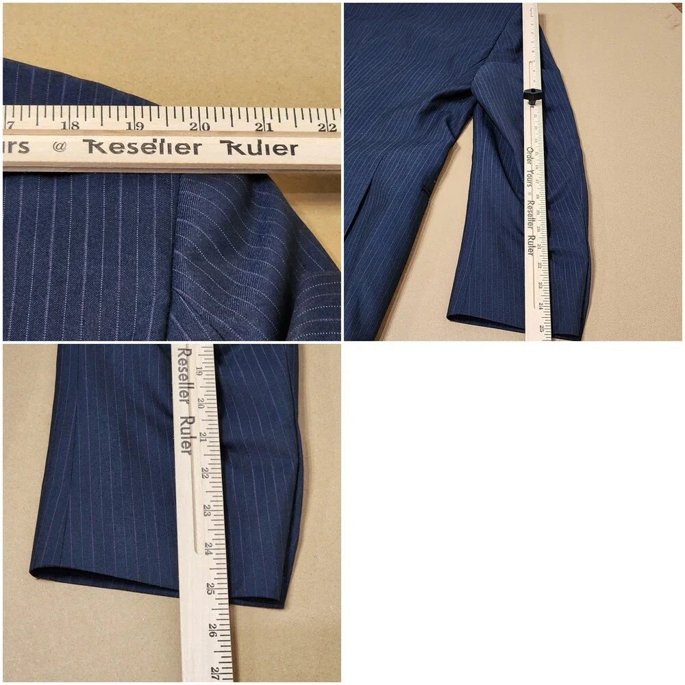 Bertolini Suit Jacket Mens 44 Blue Pinstripe Double Breasted Wool Silk Lined